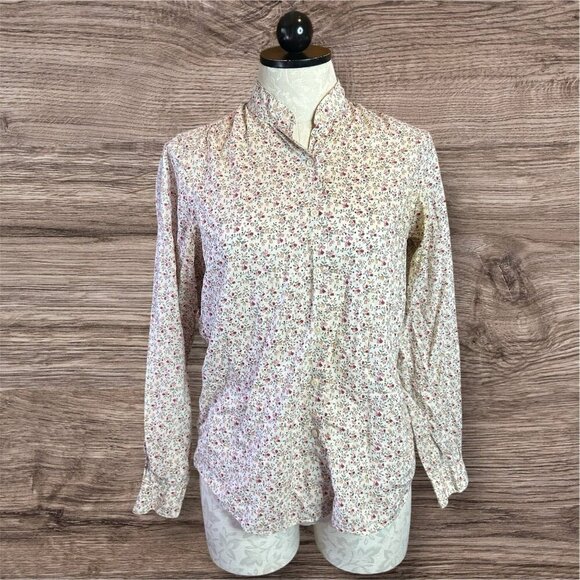 Vtg LL Bean Long Sleeve Button Down Floral Shirt Size 10 Maine USA Cotton - Picture 1 of 8